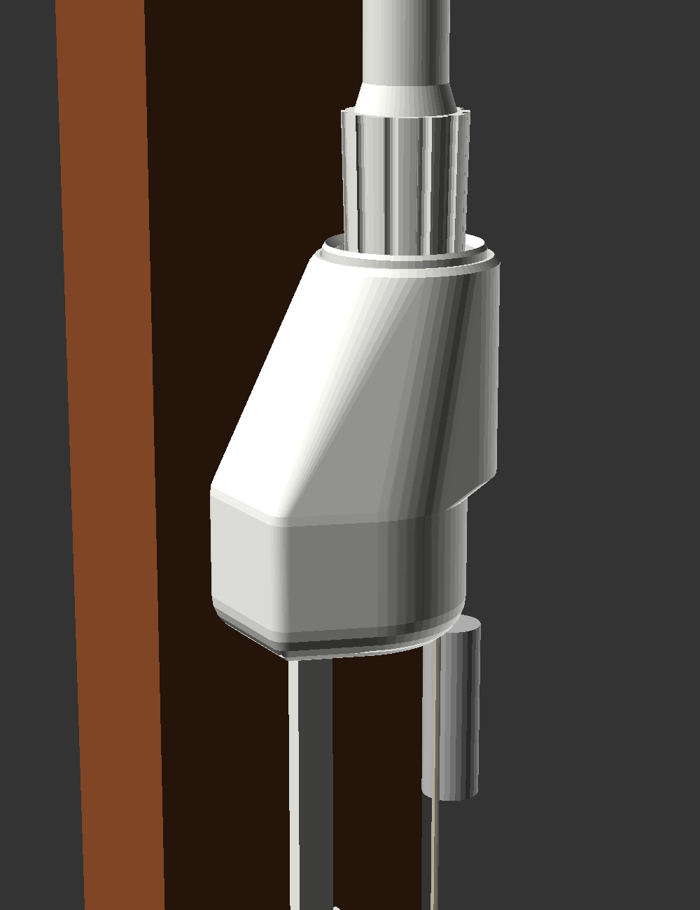 3D render: BlindBot head fitted on the tilt knob of an inter-pane blind
