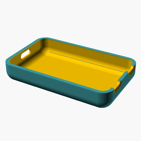 OpenSCAD render of Controller box base, version A (USB-C)