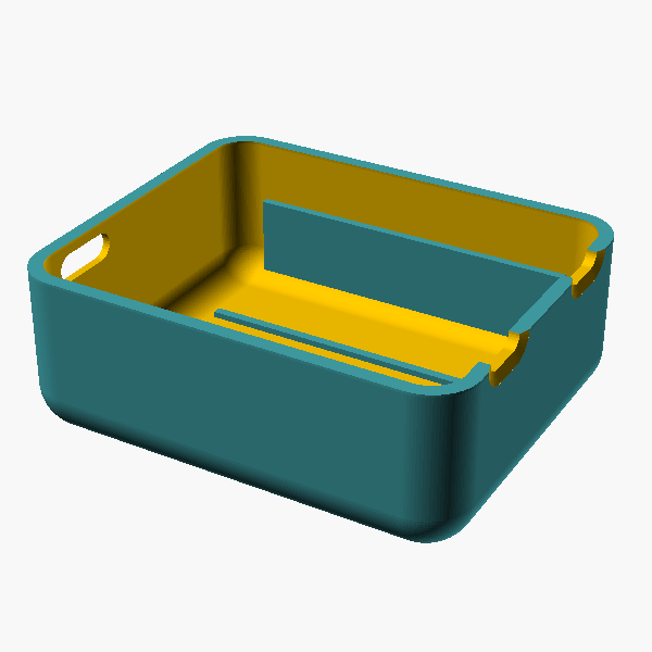 OpenSCAD render of Controller box base, version B (battery)