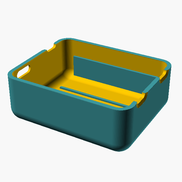 OpenSCAD render of Controller box base, version C (solar)