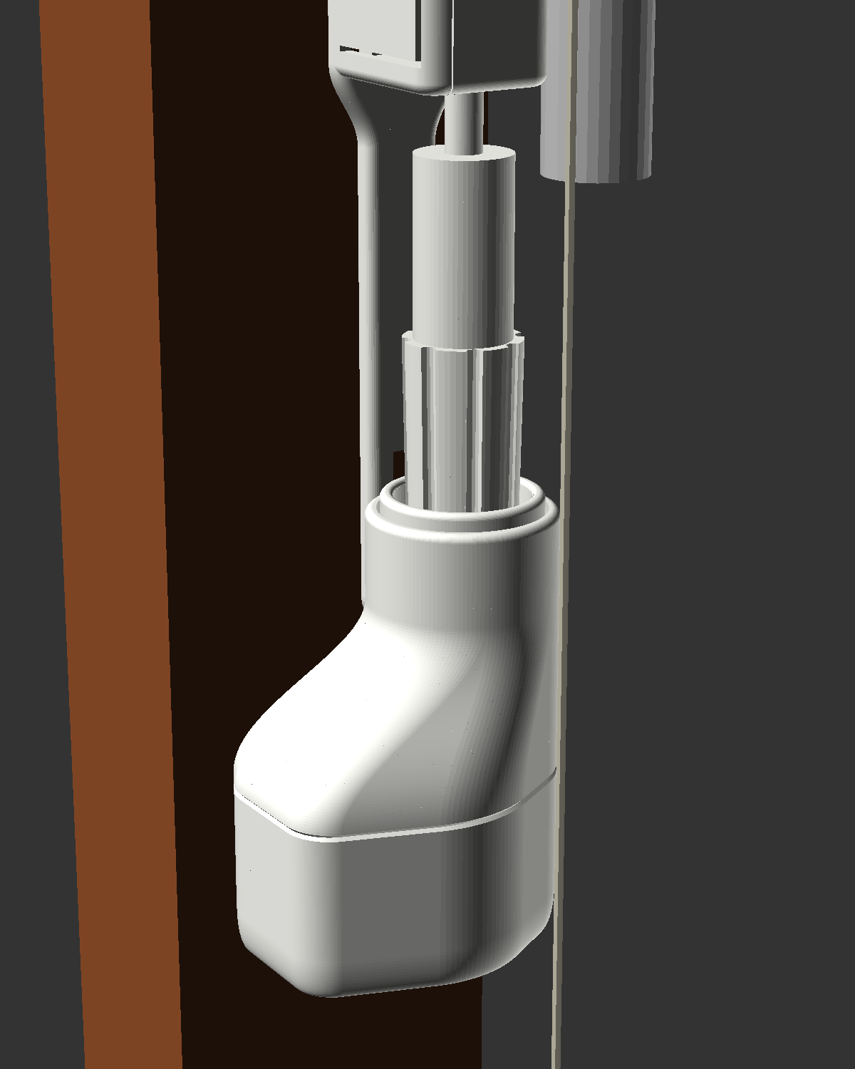 OpenSCAD render: BlindBot head on the tilt knob with the clip rail