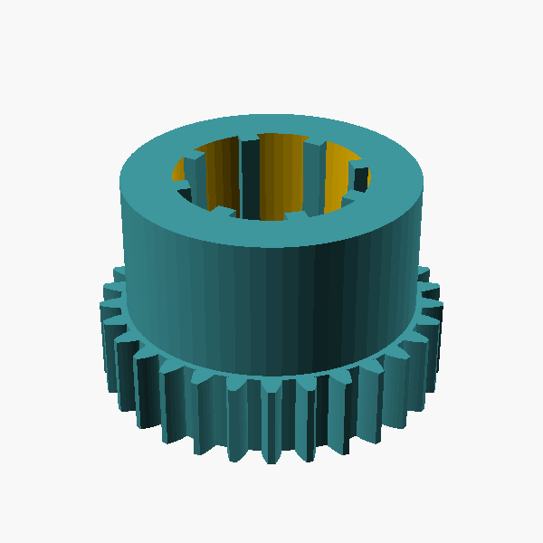 OpenSCAD render of Offset gear drive: ring gear